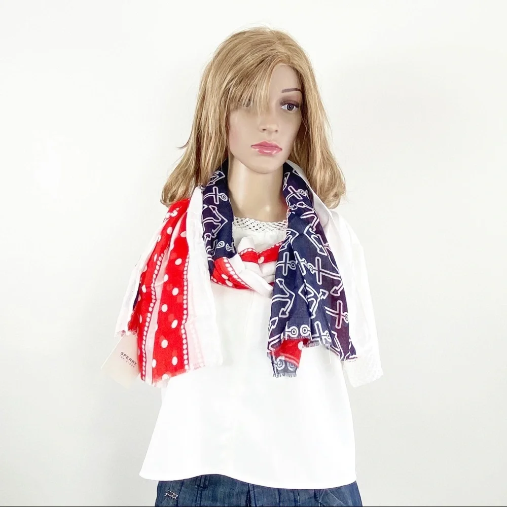 Sperry nautical blue orange scarf anchor polka dot